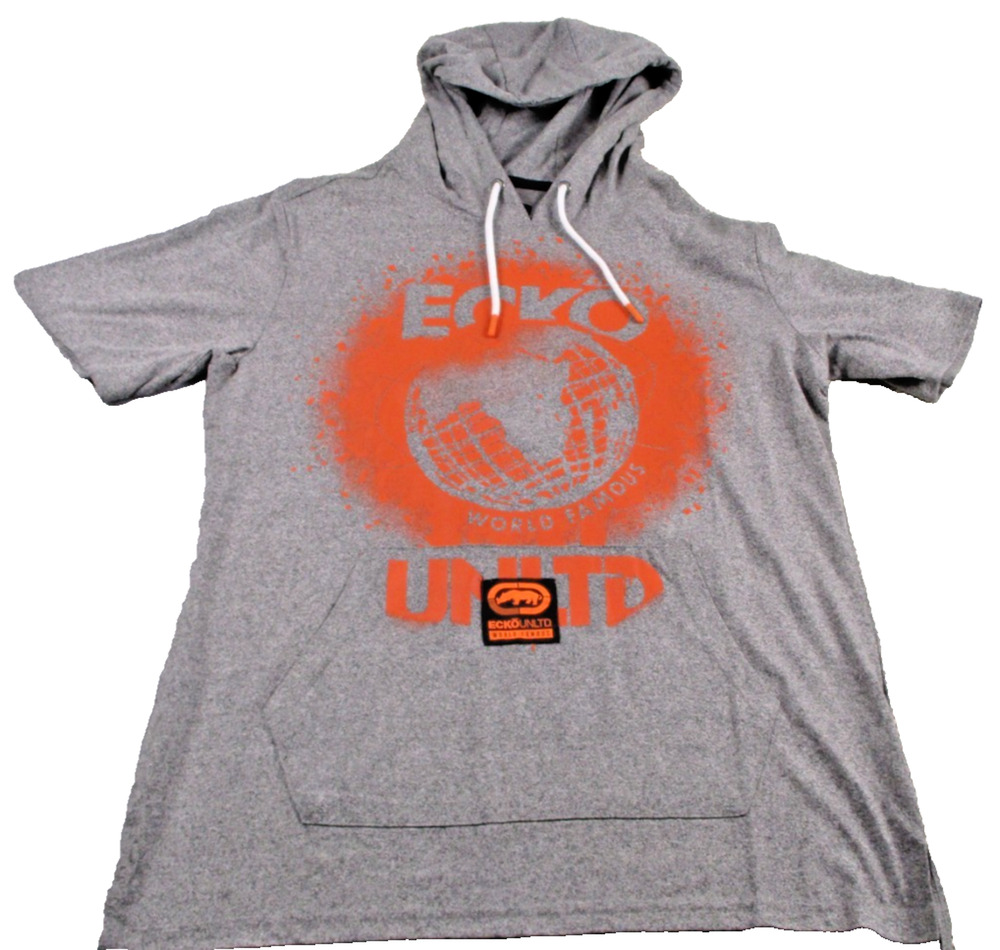 Ecko Unltd Hoodie Mens Medium Gray Short Sleeve Graphic Pullover Jersey Tee